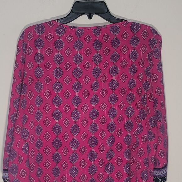 Ruby Rd Womens Size L Large Fuschia Black Mandala Top Tassels V Neck - Picture 14 of 15
